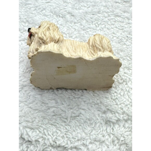 Sandicast Blonde Maltese Dog Glass Eyes Miniature Figurine Signed W.U. 98 VTG - Picture 8 of 15
